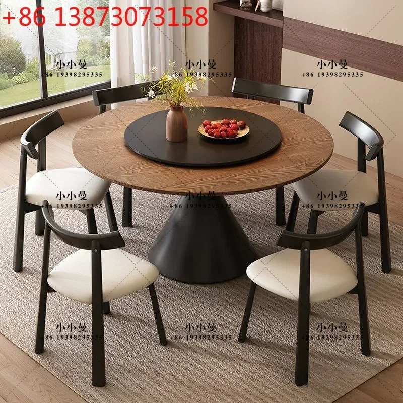 Vintage-style dining table and chairs combination: French vintage solid wood dining table, walnut round dining table