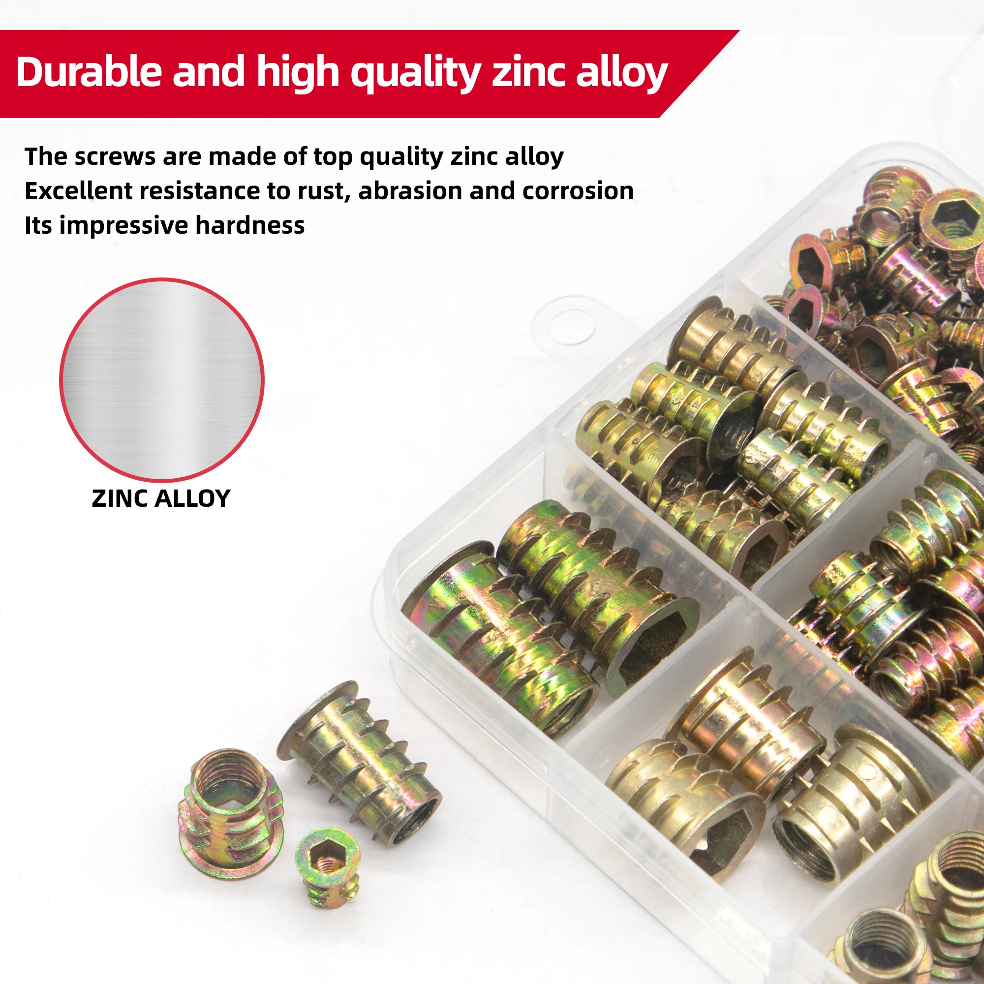 130/230pcs Threaded Inserts Nuts, Threaded Wood Inserts Nuts Assortment Tool Kit, 11 Sizes Metric M4/M5/M6/M8/M10 Hex Socket Dri