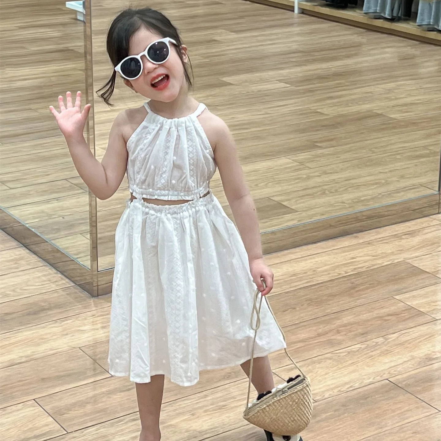 

Summer 2024 Korean Children's Clothing New Girls Dress Princess Casual Simple Fashion Loose Sweet Active Holiday Princess Solid