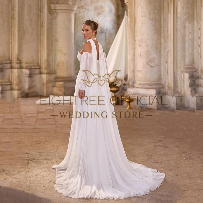 

Eightree Boho A-Line Wedding Dresses Strapless Puff Sleeve Split White Bridal Dress Princess Wedding Ball Prom Gowns Customized