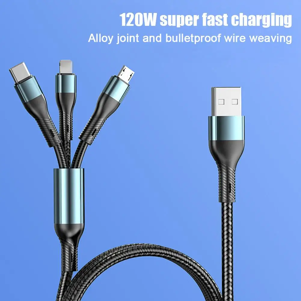 120W 3 In 1 USB Fast Charging Cable For IPhone Realme P50 Phone Micro USB Type C Cable 5A USB C Data Cord