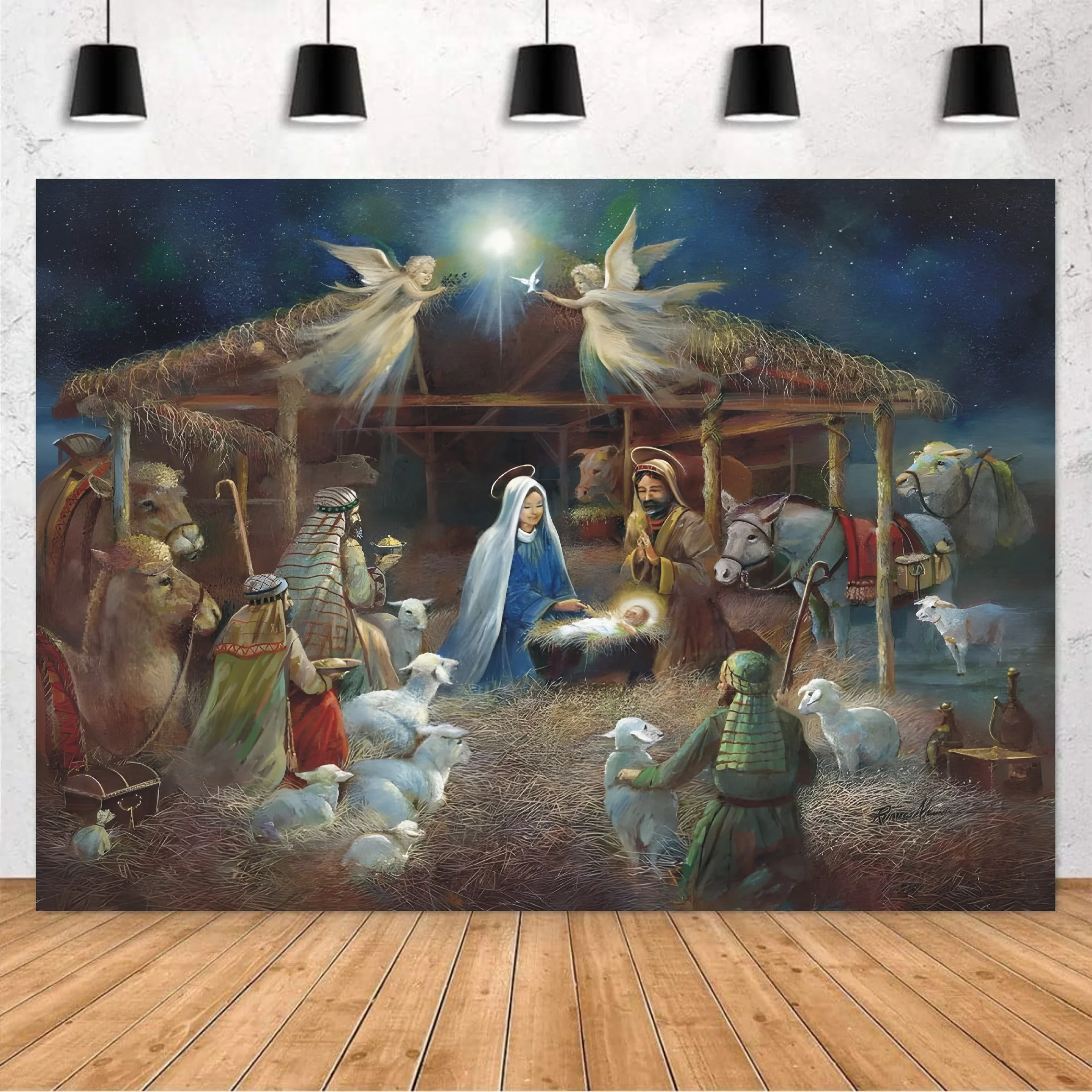 1 piece of Christmas Nativity scene background cloth - suitable for party decoration, studio portraits, and wall art