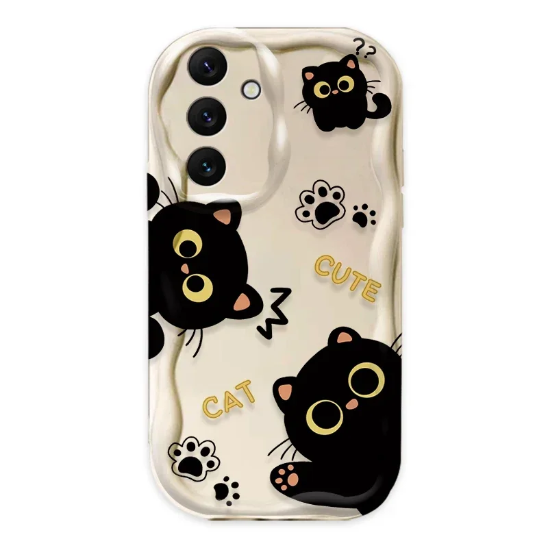 Casing Kucing Hitam Mata Besar Lucu untuk Samsung Galaxy A16 A06 A55 A35 A25 A15 A05 A05S A54 A34 A24 A14 A73 A53 A33 A23 A13 A52 A32 A22