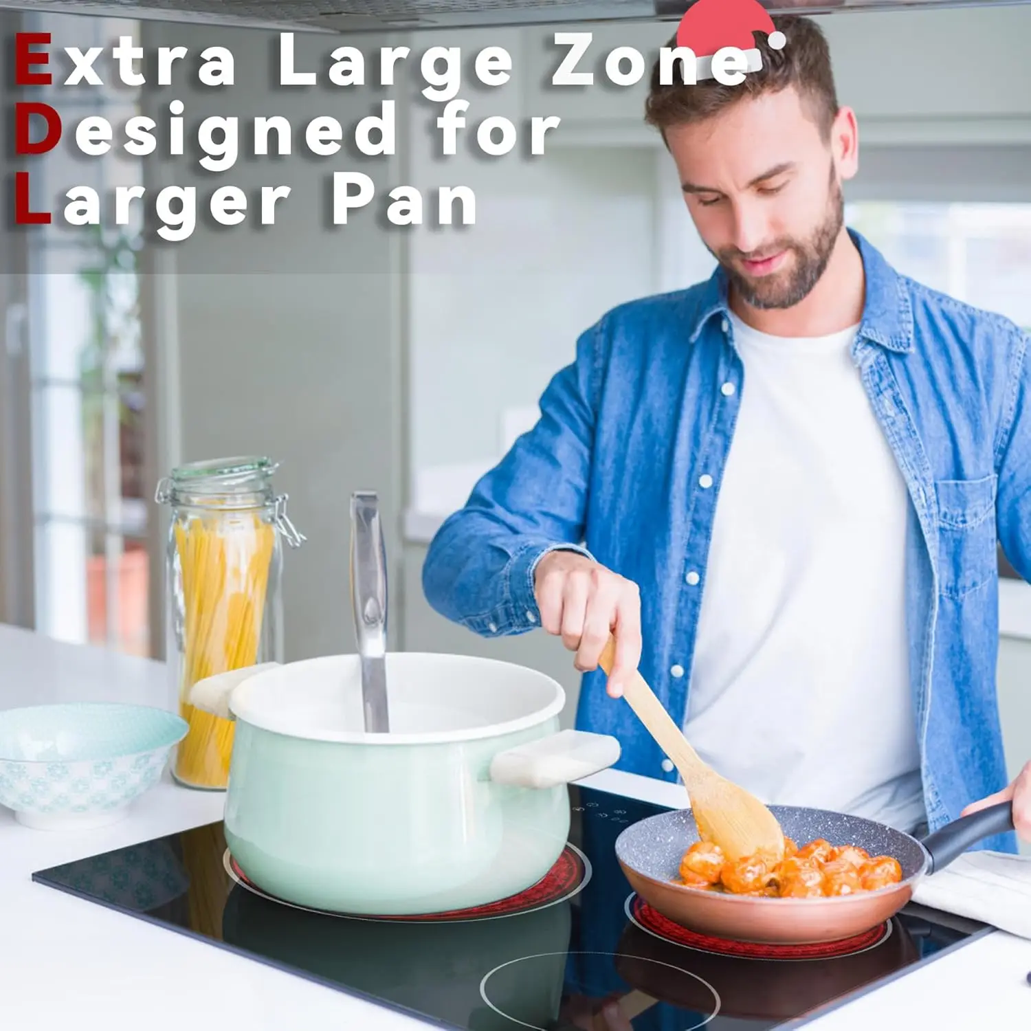 NOXTON Ceramic Hob 3 Zones, Built-in 60CM, 5700W, Expandable Zone, Touch control, 9 Power Levels, 99MinsTimer, No Plug, 220-240V