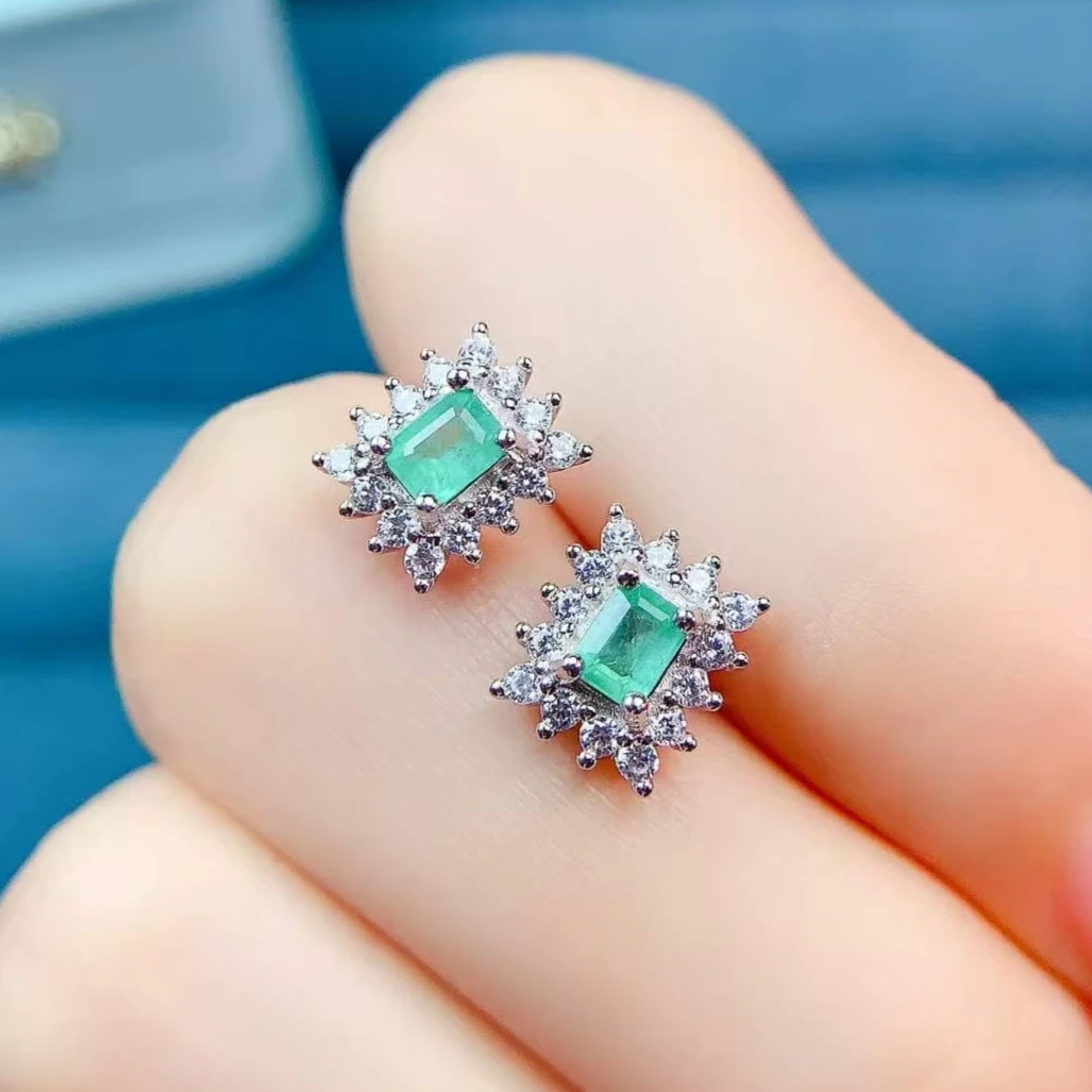 Natural Emerald Earrings with Certificate 3x4mm Genuine 925 Silver Colombian Emerald Jewelry Silver Stud Earrings for Women