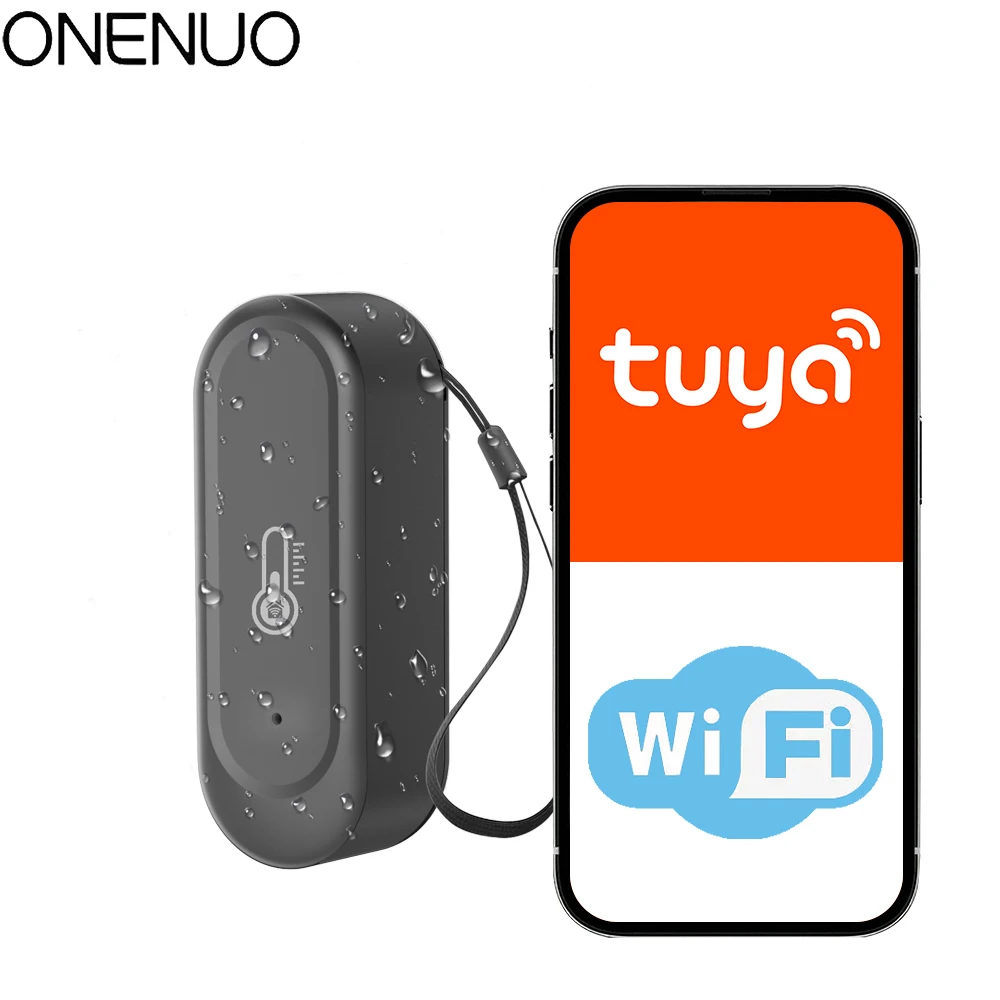 

Smart WIFI IP65 waterproof Temperature and Humidity Sensor Black Tuya APP Monitoring For Alexa Google Home
