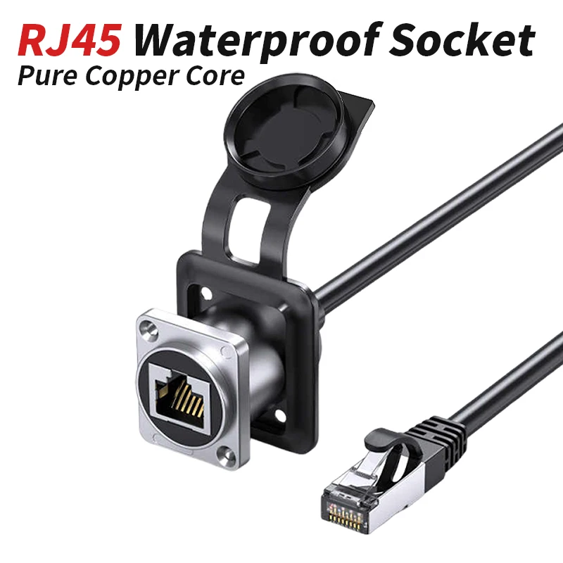 Industrial RJ45 Network Port Socket with Wire Front D-type Hardware Panel Connector Wire CAT6A Male to Female Extension Cable