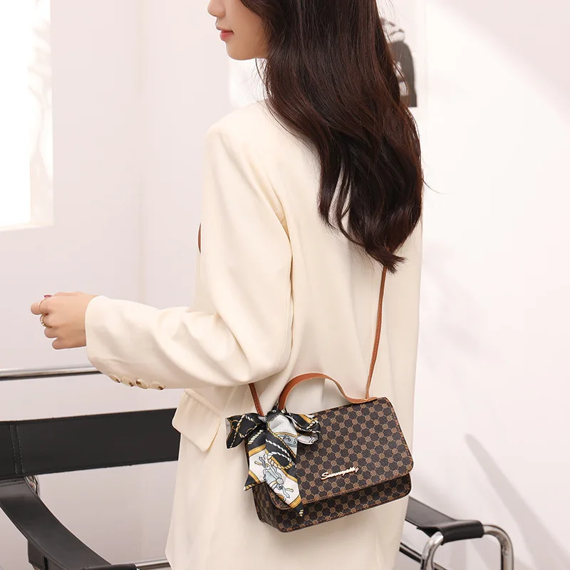 Tote with Scarf Bag Summer PU Leather Printing Shoulder Crossbody Shoulder Bag Cell Phone Square Bag for Women