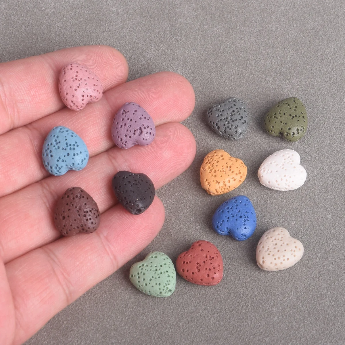 10PCS Heart Shape 14mm Natural Volcano Lava Stone Loose Beads For Jewelry Making DIY Crafts Earring Bracelet Findings