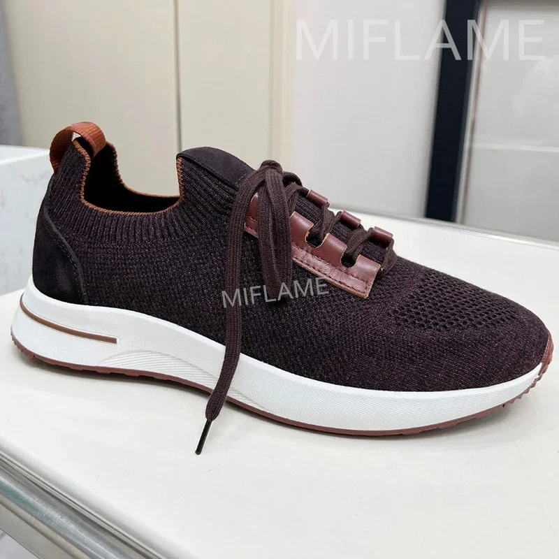 Luxury Brand Knitted Sneakers Flat Shoes Men Slip On Round Toe Lace Up Lazy Loafers Comfy Shoes Casual Driving Shoes For Men