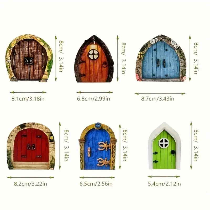 6Pcs Miniature Garden House Decor Elf Fairy Door Wooden Sculptures Tree Doors for Yard Art Home Garden Ornament