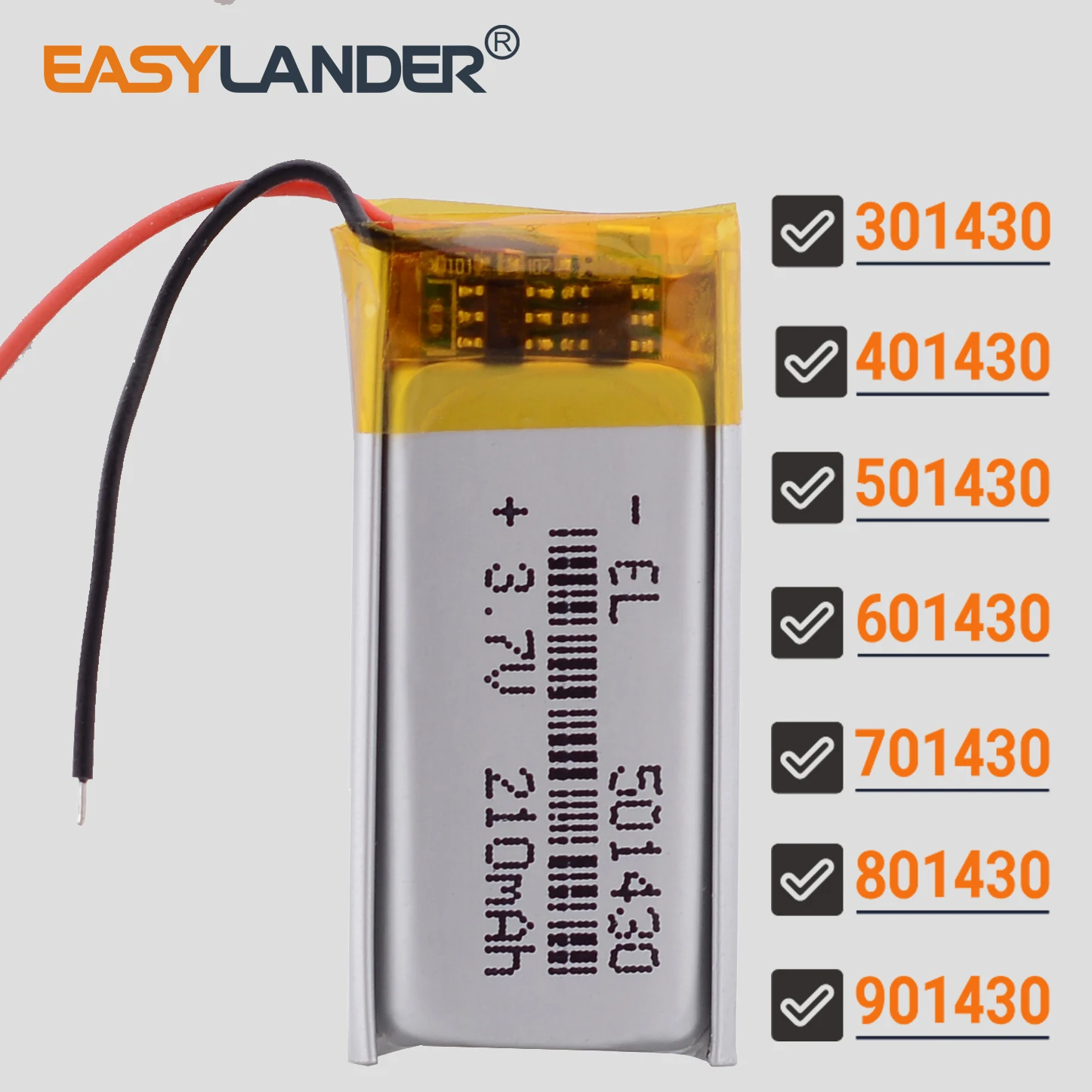 3.7V 100~350mAh301430 401430 501430 601430 701430 801430 901430  Lithium Polymer LiPo Rechargeable Battery