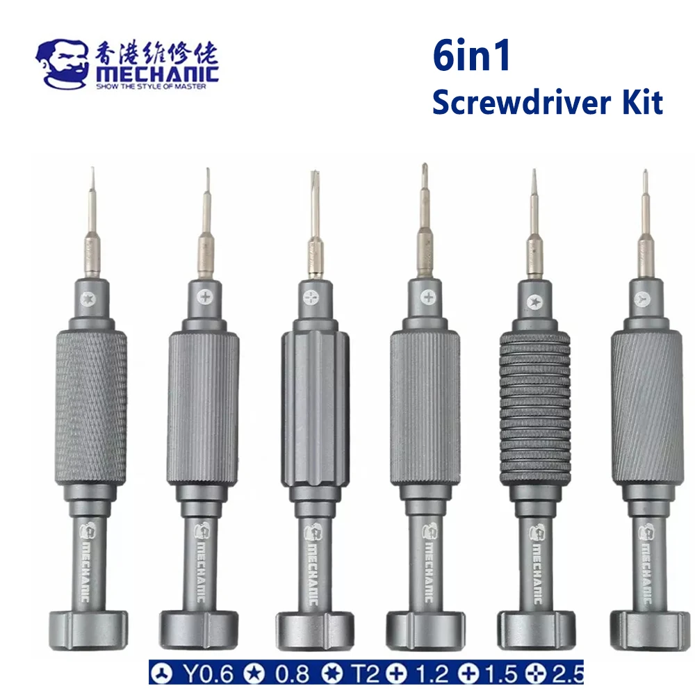 

MECHANIC 3D Precision Screwdriver 6 in 1 IShell MAX Kit T2 Y0.6 Pentalobe 0.8mm Torx T2 Y0.6 For iPhone Disassembly Repair Tools