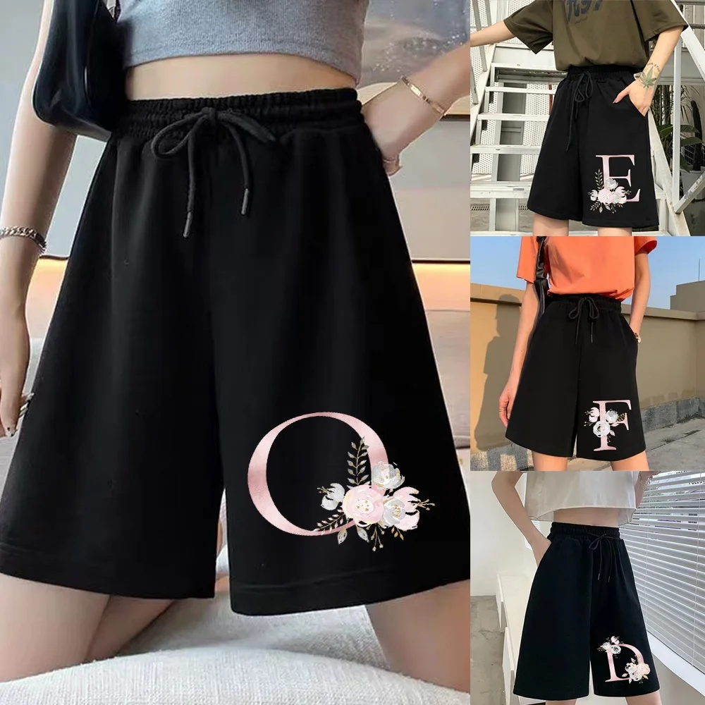 Calções harajuku femininos bonito menina moda estudante coreano calças de nove pontos 26 carta série impressão simples estiramento shorts feminino