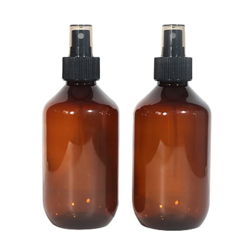 

Empty Bottle Brown Plastic 300ML Round Shoulder PET Spray Pump With Clear Cover Portable Refillable Cosmetic Refillable Bottles