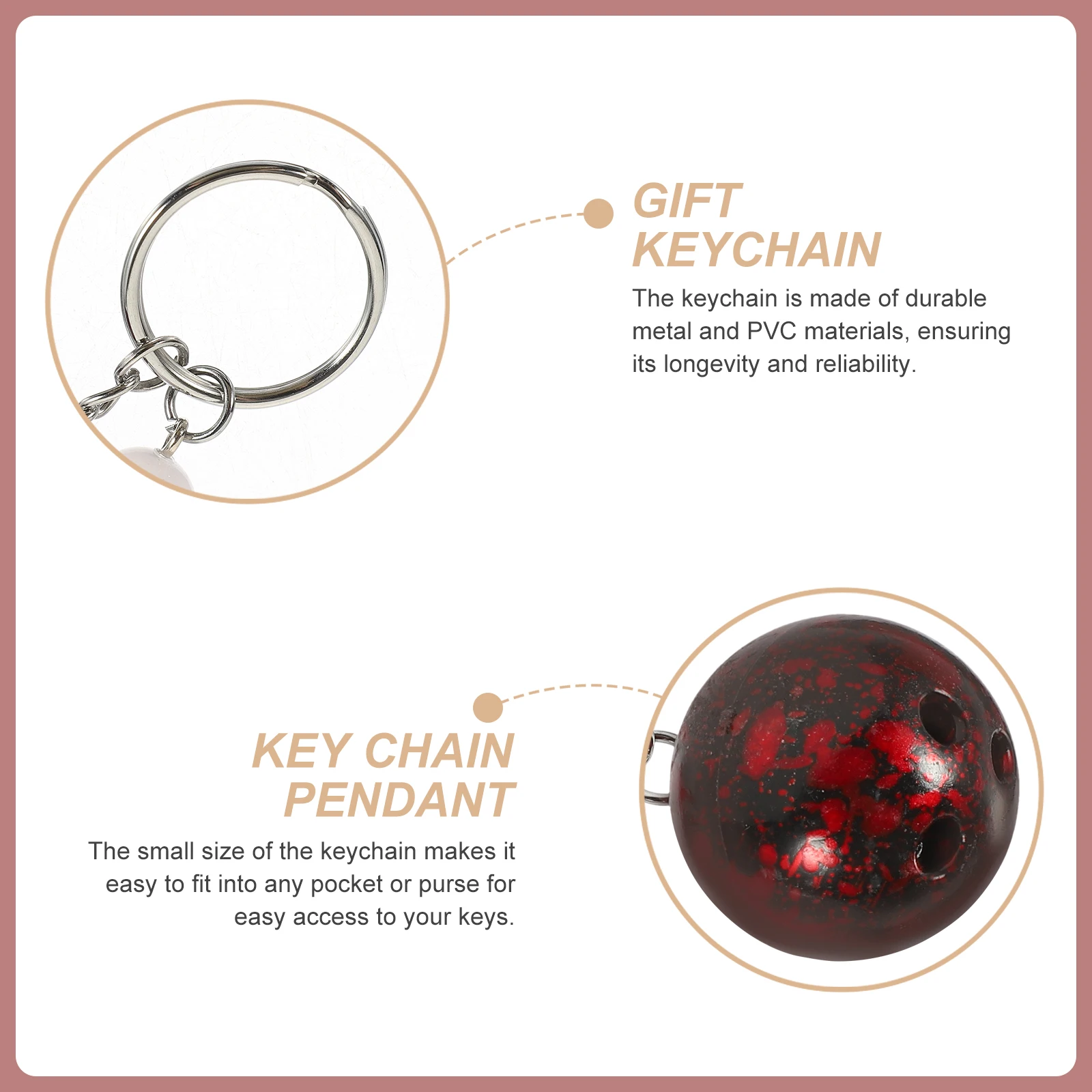 

6 Pcs Mini Bowling Ball Pin Keychain PVC Metal Portable Party Favors School Prizes Bulk Pendant Charms Outdoor