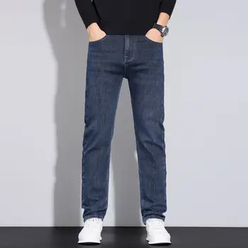 2025 men's fashion business jeans classic style casual elastic slim fit jeans men's denim pants black blue - Image 4