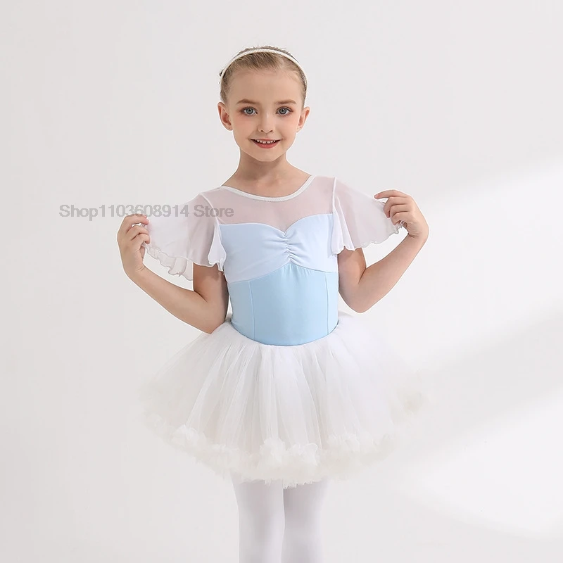 Vestido de Ballet de empalme de encaje para niñas, ropa de entrenamiento de Ballet sin mangas, disfraces de actuación, trajes de baile, Conjunto dividido, verano, nuevo