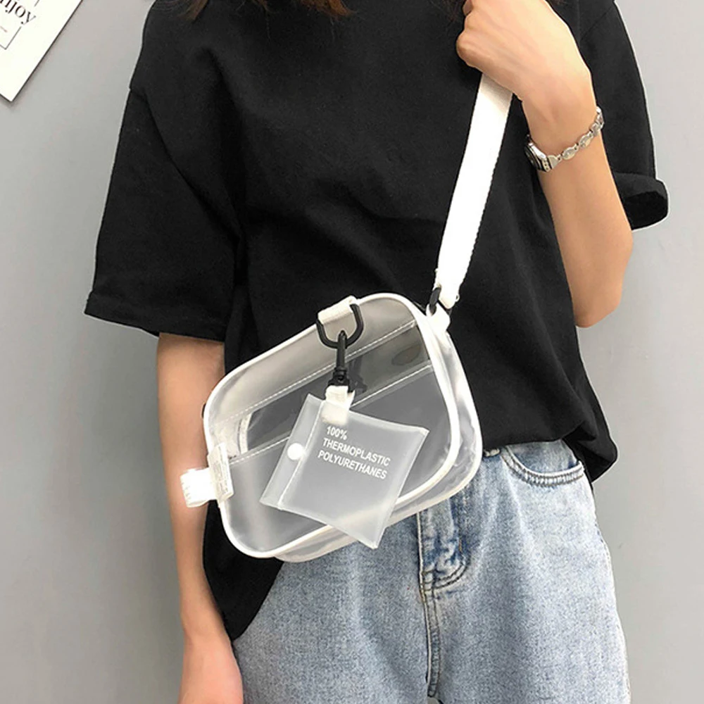 Causual PVC Transparent Klar Frau Umhängetaschen Schulter Tasche Handtasche Ptgir Kleine Telefon Taschen mit Karte Halter Breite Bügel Klappe