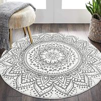 Grey Bohemian Mandala Flower Round Carpets Washable Non Slip Indoor Floormat Living Room Sofa Bedroom Chair Mats Home Decor Rugs