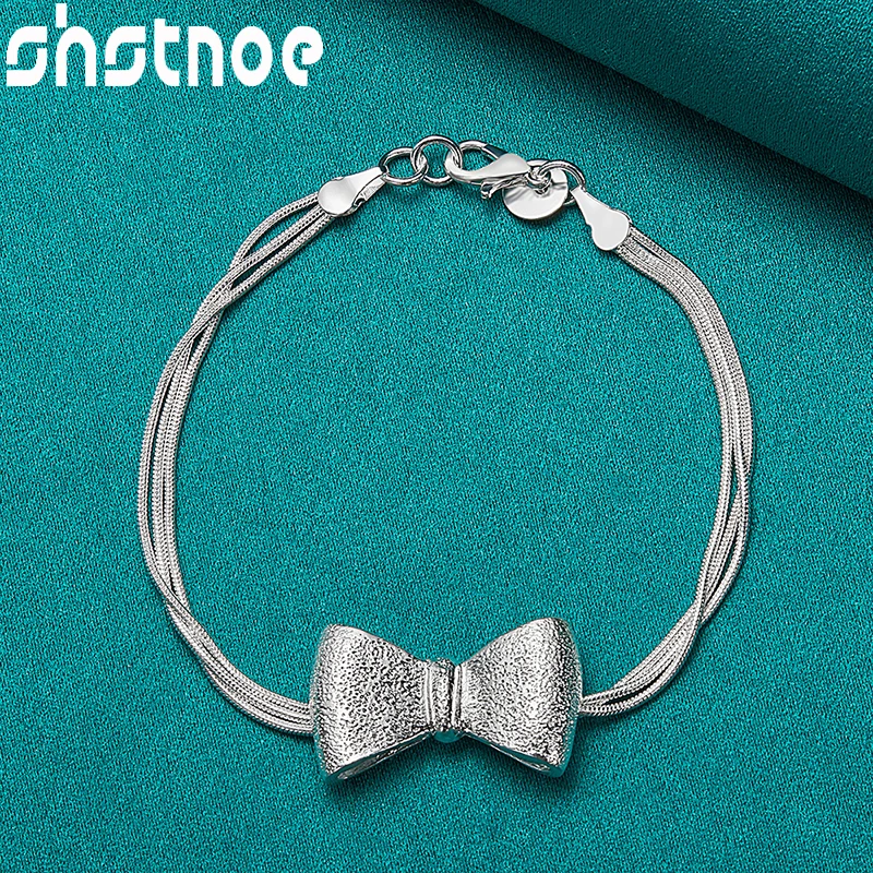 

Luxury Brand Design 925 Sterling Silver Bowknot Snake Chain Bow Charm Bracelets For Women Birthday Accessories Christmas Jewelry
