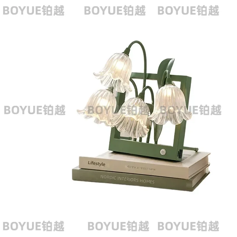Pastoral Lily of the Valley Wall Lamp Creative Bedside Light for Bedroom Study Aisle Ambient Decor Wireless Induction Night