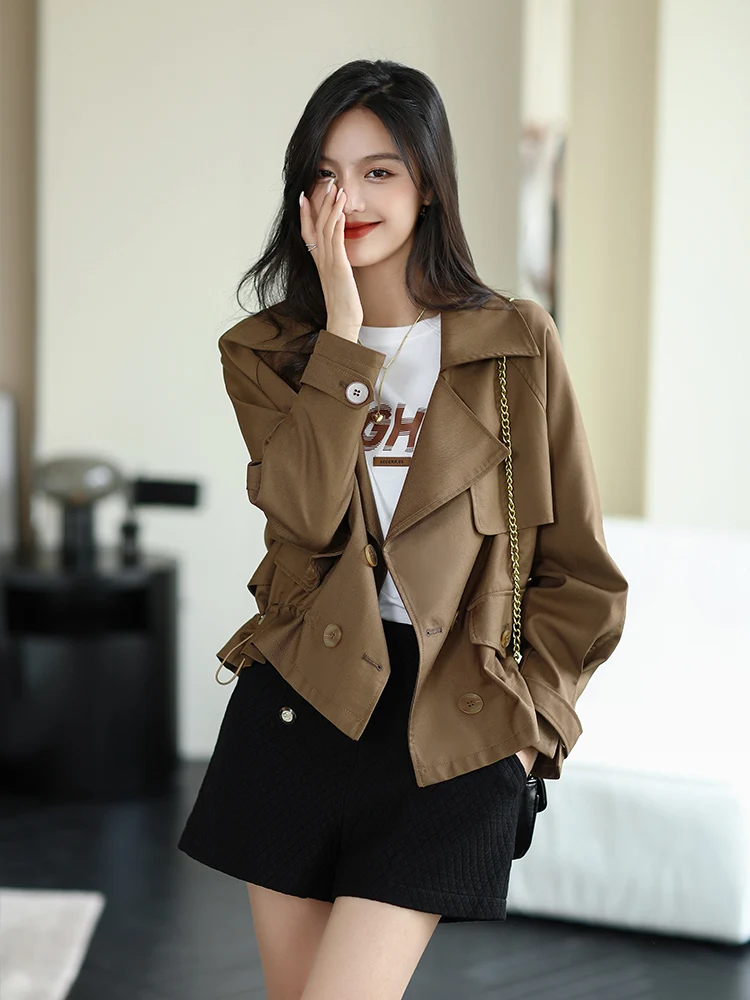 Retro British Style Short Coat Jacket Women's Simple Double-breasted Elegant Minimalist Windbreaker Versatile High-end Feeling