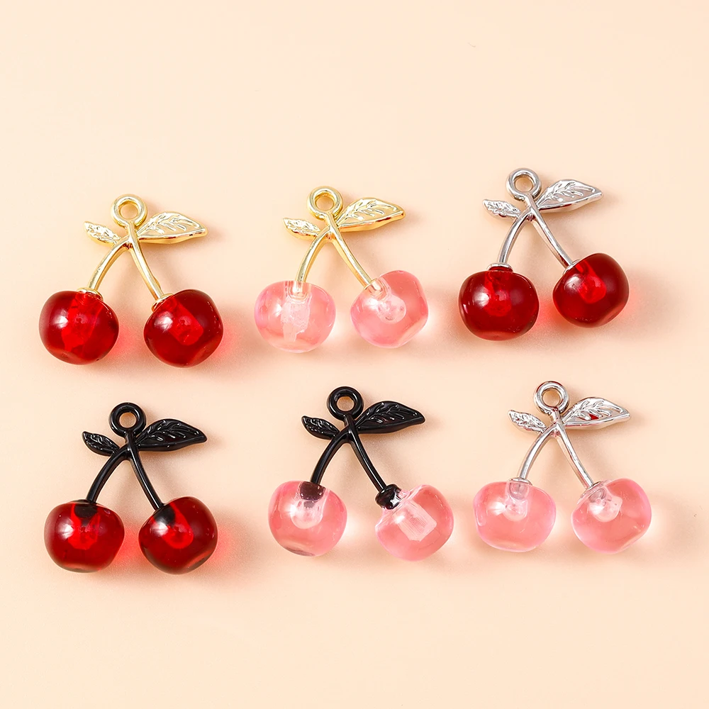 

Leslie 5pcs New Pretty Crystal Cherry Charms For Making Handmade DIY Cute Cherry Pendants Jewelry Necklace Earrings Accessories