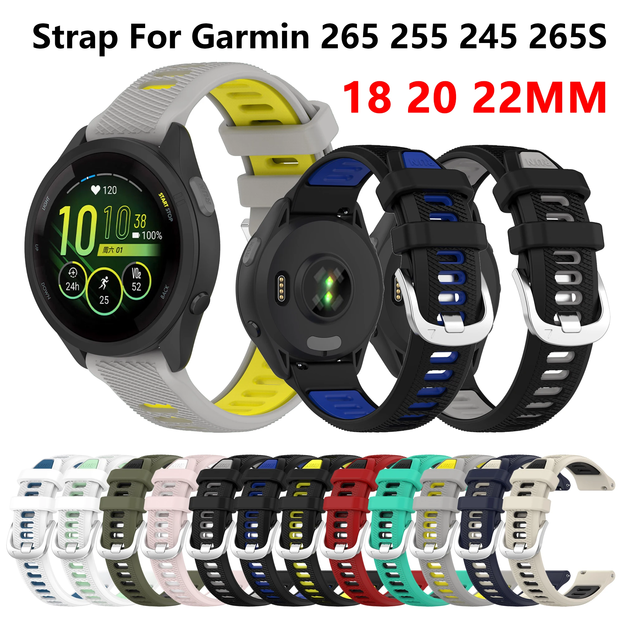 

Оригинальный силиконовый ремешок 18 20 22 мм для Garmin Forerunner 265 255 245 645 официальный силиконовый ремешок для пришителя SQ 3 2 Vivoactive 3 4