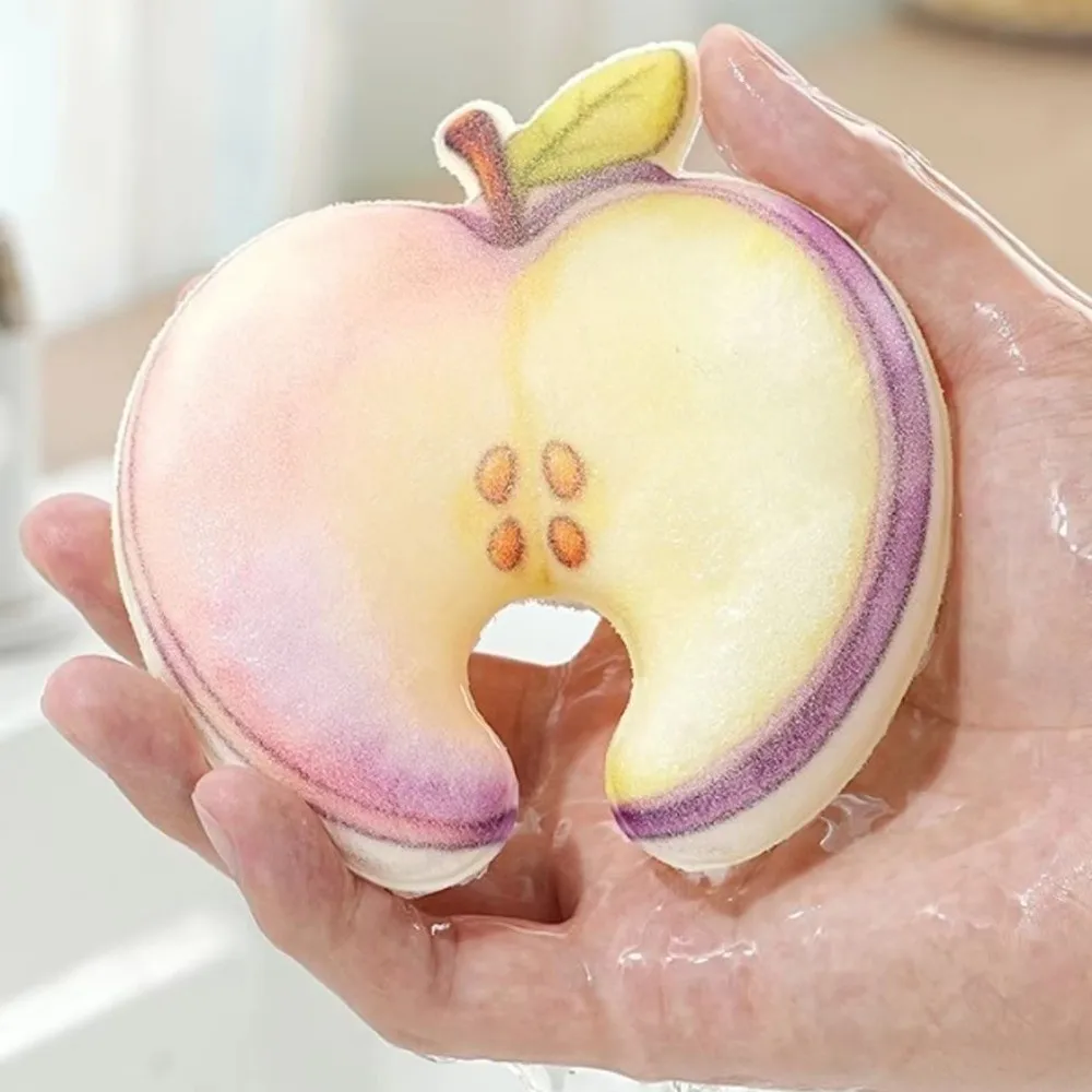 3Pcs Absorbent Kitchen Dishwashing Sponge Quick Dry Dual-Sided Fruit Shaped Cleaning Sponge Decontamination Compressed Cellulose