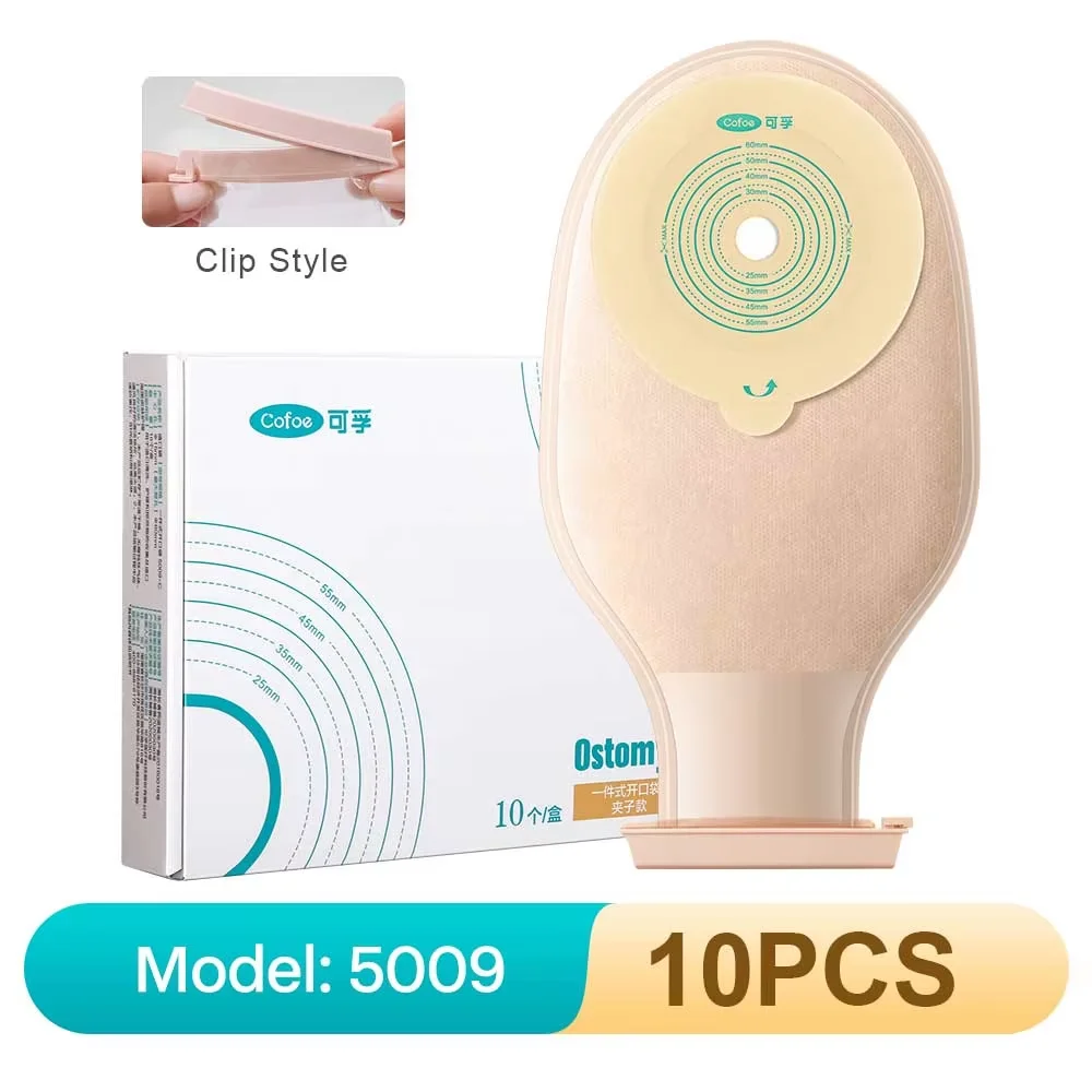 Cofoe 10/20/30/50PCS Ostomy Bags 450ml Drainable Reusable Colostomy Bag Double Adhesive Leakproof Ostomy Bag with Clip Closure