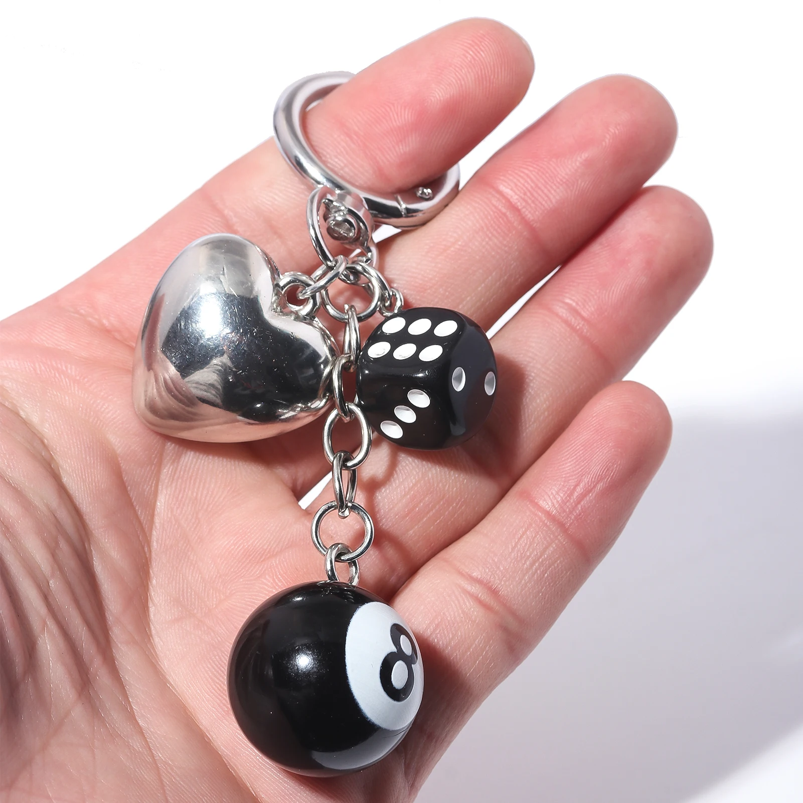 Hiphop Black Dice Billiards Keychain Y2K Lucky Dice Starburst Pendant Bag Charms Hangings Punk Cool Ornament Accessories image 3