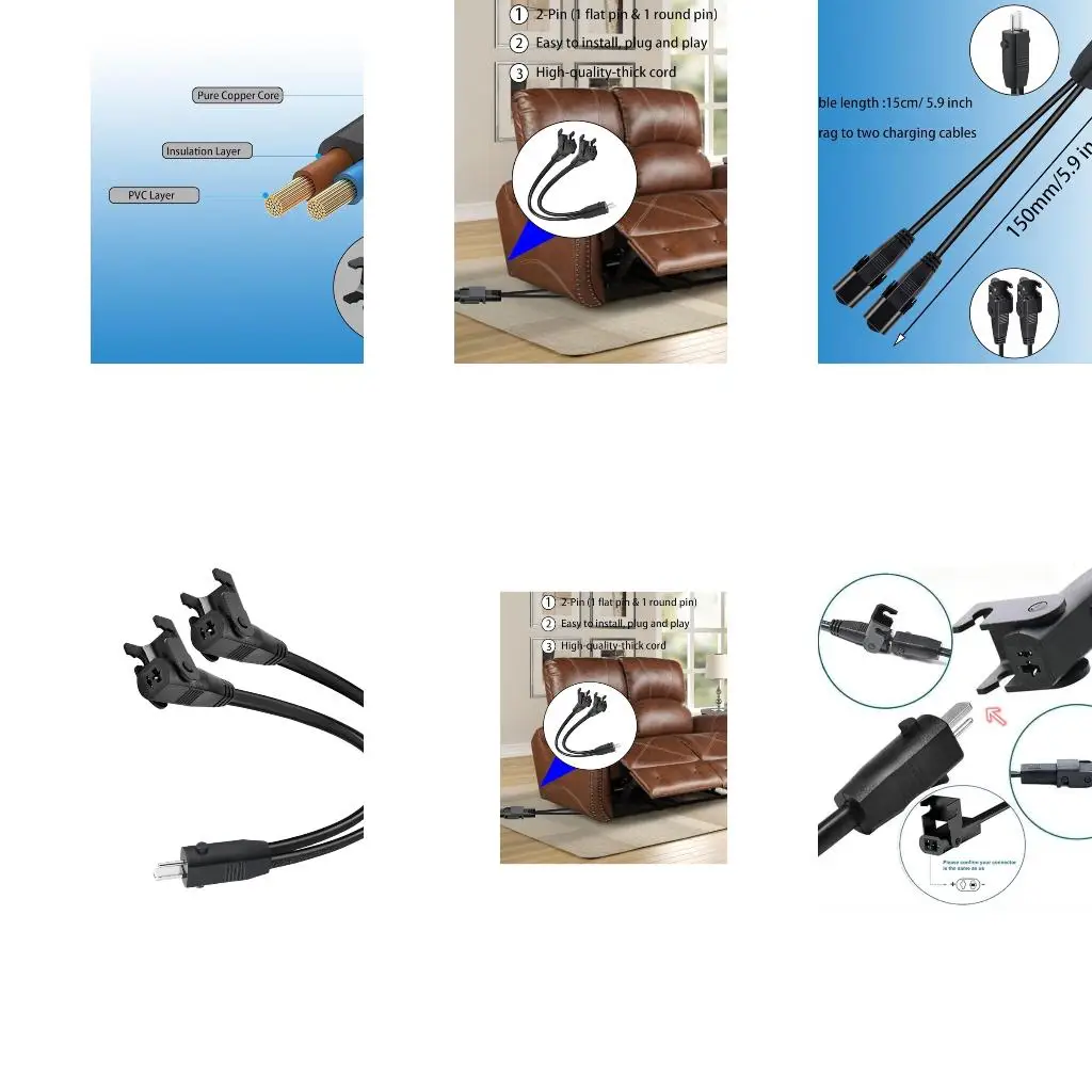 Heavy Duty Y Shaped Power Cable For Double Motor Electric Furniture Applications