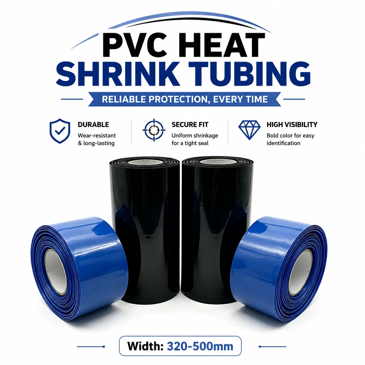 Blue/black PVC 18650 Battery Pack 320-500mm Wide Battery Outer Shell Refurbished Protective Heat Shrink Film