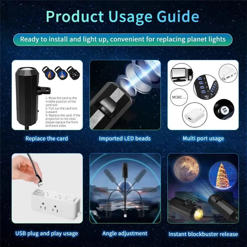 A74E-Atmosphere Mood Light 360 Rotating Switchable Pattern Halloween USB Projector Light Skull Nightlight Ghost LED Lamp