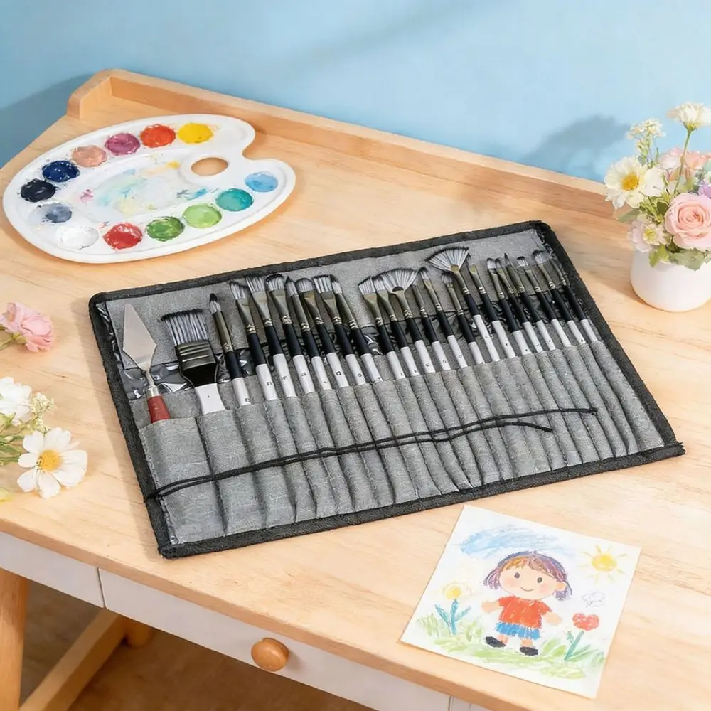 Professional Paint Brush Set Synthetic Nylon Bristles Wooden Handle Art Painting Accessories With Portable Carrying Pouch Gift