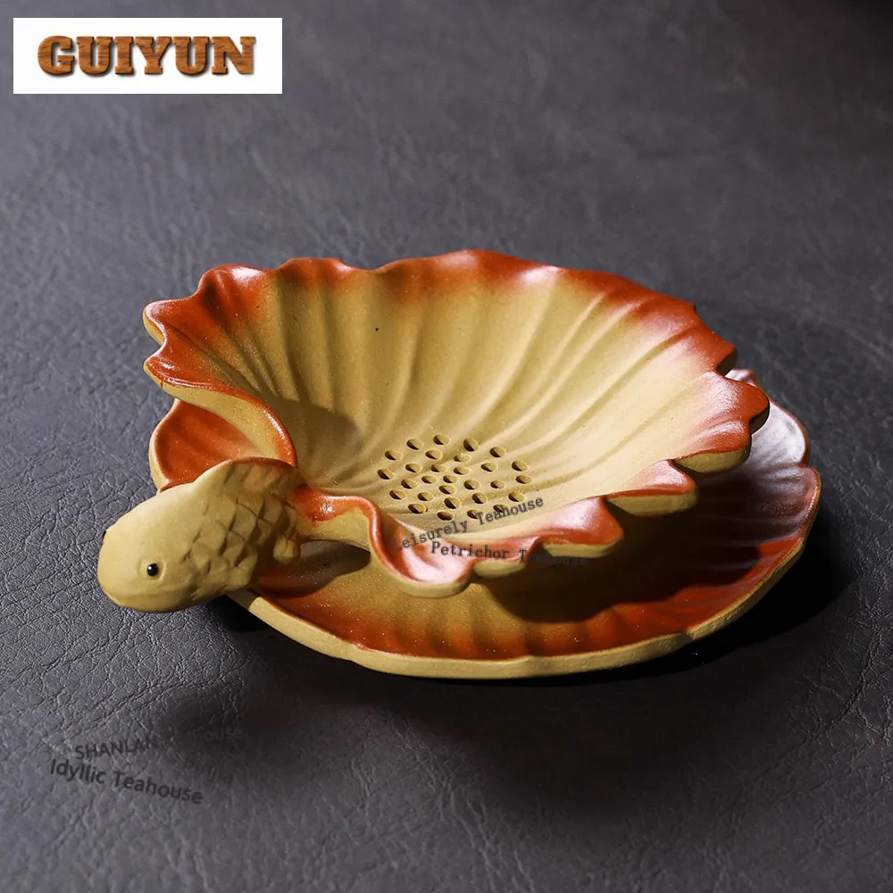 Yixing Purple Clay Ginkgo Leaf Goldfish Tea Separator Infusor Antique Tea Strainer Dispenser Tea Maker Tea Filter Teaware Craft