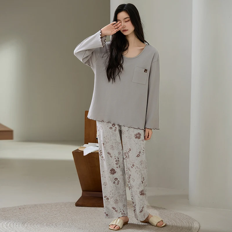 

Большой размер M-4XL, весенне-осенние женские трикотажные хлопковые пижамы, женская повседневная одежда для сна с длинными рукавами