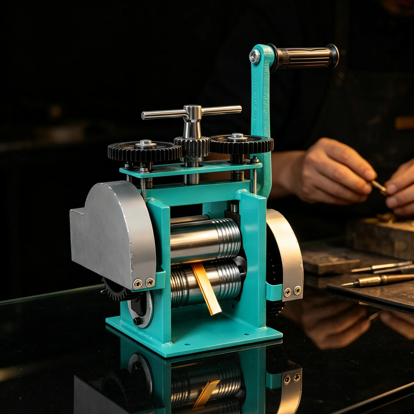 Image of Handbetriebene Walzmaschine 3 in 1 Schmuckpresse Walzmaschine mit einstellbarem Spalt 0,03–6,5 mm für die Schmuckherstellung