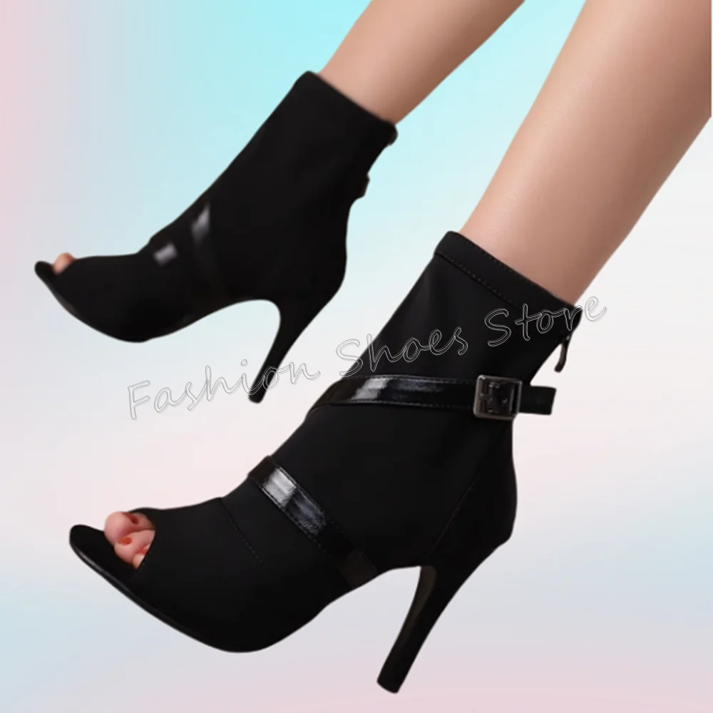 

Black Peep Toe Back Zipper Boots Stilettos High Heels Heels High Heel Shoes for Women Fashion Heels 2025 New Zapatos Para Mujere