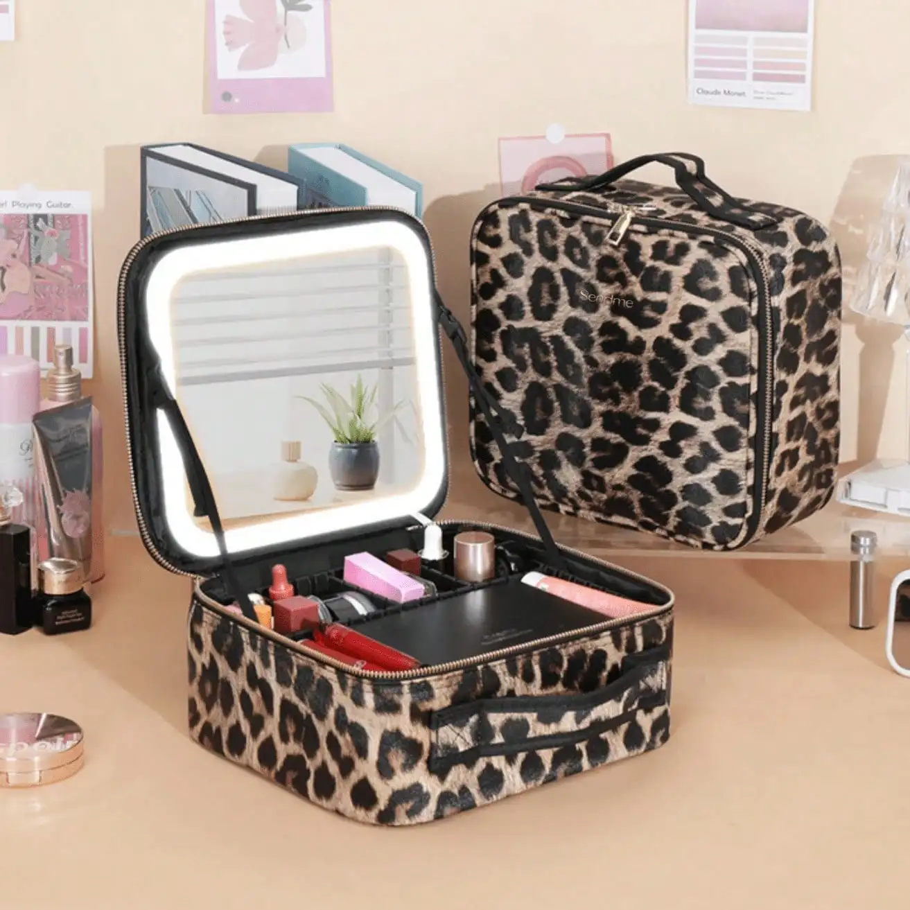 Travel Makeup Bag With LED-Illuminated Mirror For Women - Travel Makeup Organizer, Makeup Case, 3 Lighting Modes, Adjustable Dividers, Travel Essential, Handbag Essentials, Makeup Bags For Women, Cruise Essential, Designer Bags