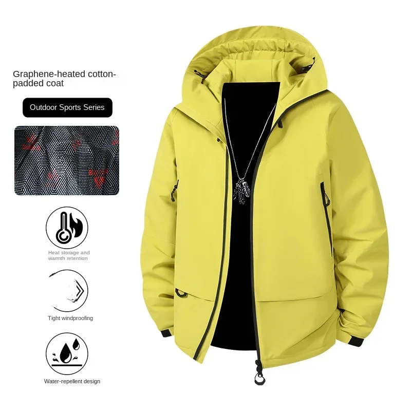 Men Women Winter Hooded Cotton Jacket Graphene Heat Storage Warm Coat Windproof Water Resistant Outdoor Camping Hiking Outerwear