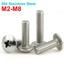 5-50pcs M2 M2.5 M3 M4 M5 M6 M8 A2-70 304 Stainless Steel Braguero Phillips Flat Head Large Round Cross Screw Bolt length 3-80mm