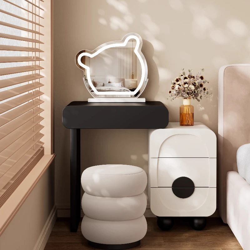 

Черный, белый, небольшой туалетный столик для квартиры, зеркальный комод с плюшевым мишкой для спальни, туалетный столик для хранения, мода из массива дерева