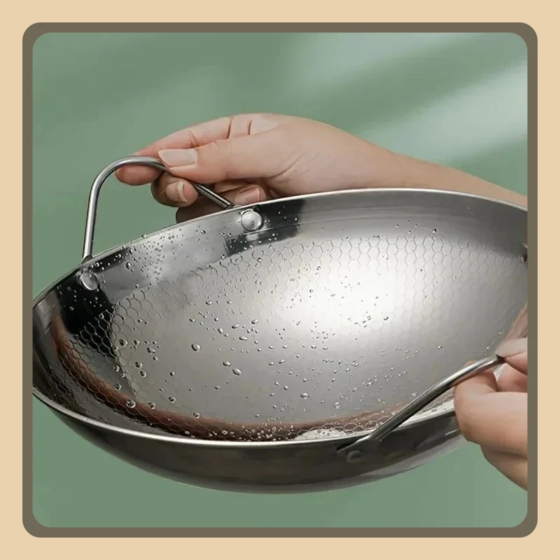 Sartén de panal de acero inoxidable de 29cm/11 pulgadas, antiadherente con mango, resistente a los arañazos, para cocinar, pasta, filete, gachas, ramen, 1 ud.
