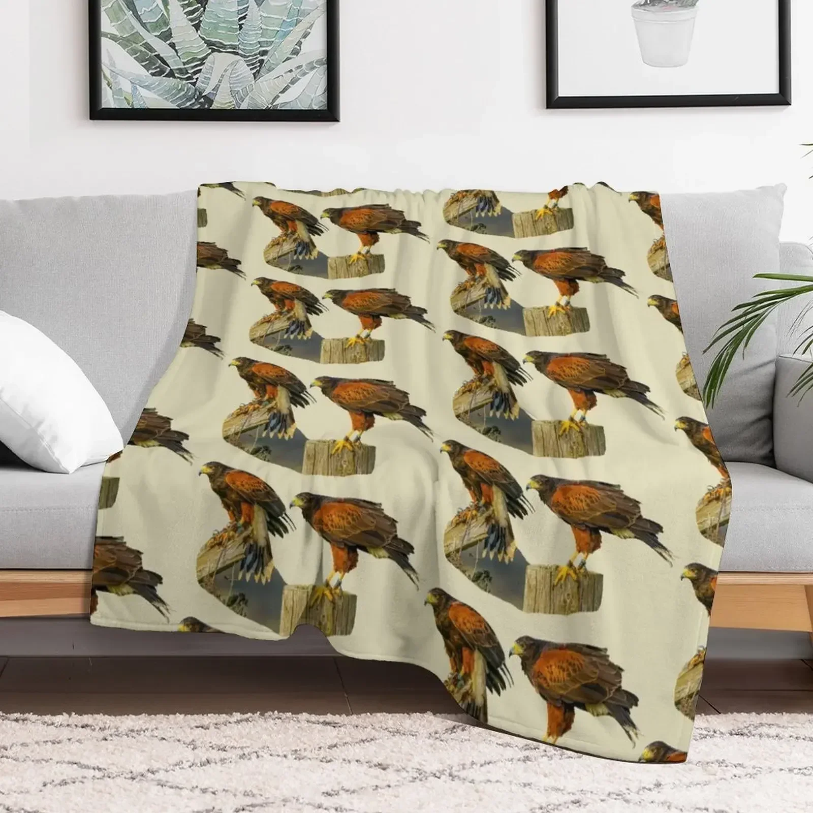 

Pair of Harris Hawks awaiting prey Throw Blanket Thermals For Travel Flannel Blankets