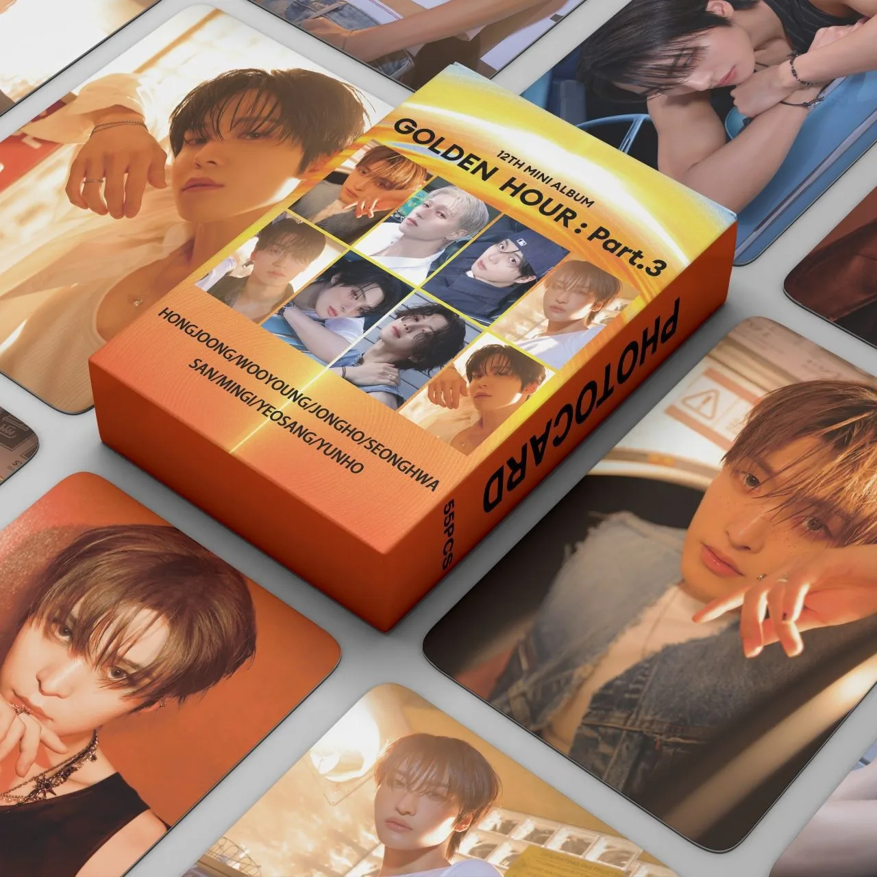 55Pcs/Set Kpop Idol ATEEZ New Album Series GOLDEN HOUR : Part.3 HD Photocards Lomo Card Seonghwa Hongjoong Yunho Mingi Fans Gift image 3