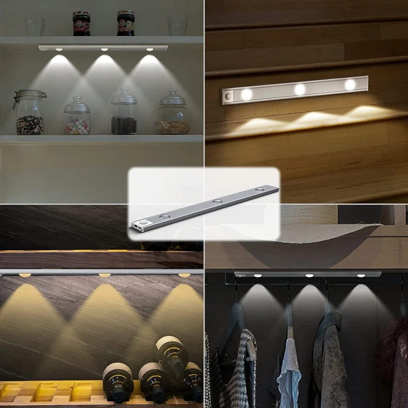 Wireless Under Cupboard Light LED Motion Sensor Cabinet Light USB Rechargeable Long Strip Night Lamp For Kitchen Closet Wardrobe