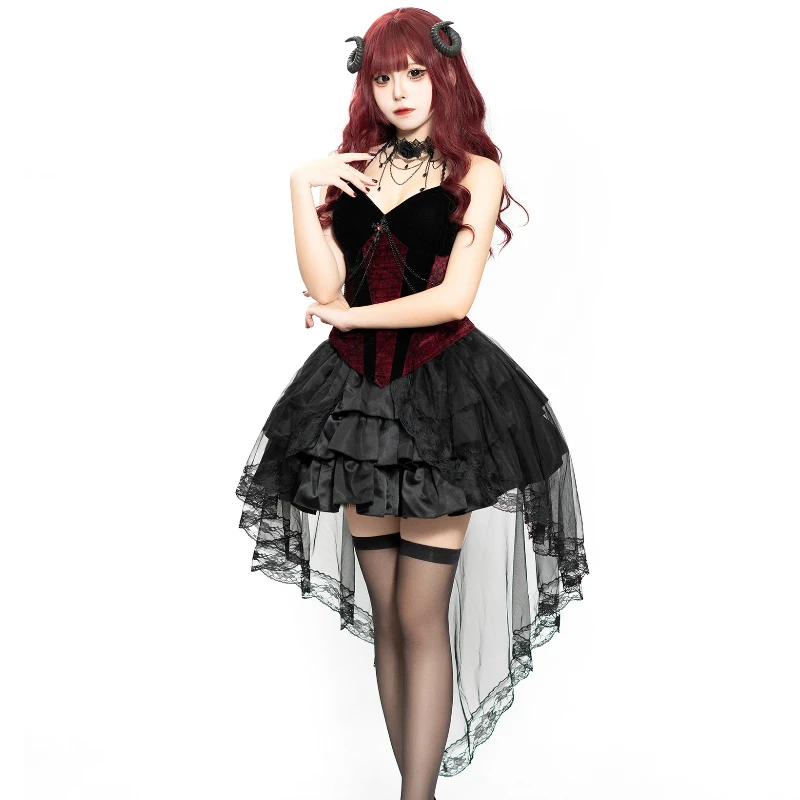 Halloween Woman Cosplay Dark Gothic Witch Demon Vampire Ghost Bride Tailcoat Suspender Dress Terrifying Zombie Death Black Dress