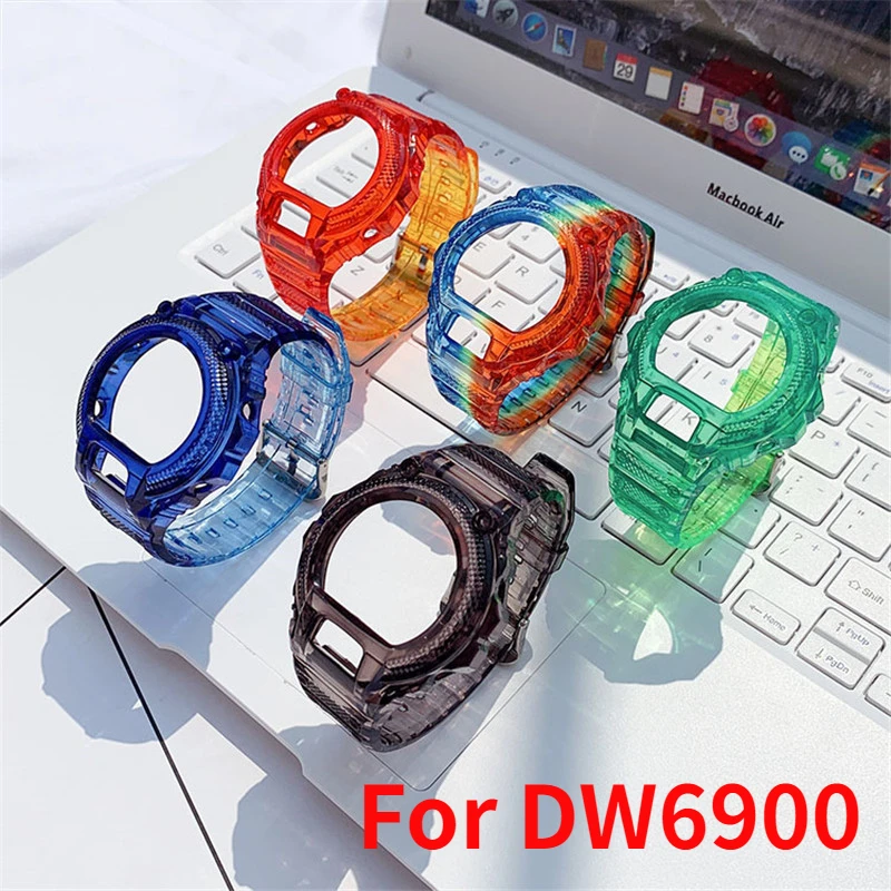 

Resin Strap + Case For Casio G-SHOCK DW-6900 Bracelet Wrist Belt Colorful Waterproof Watchband Transparent Tpu Band For DW6900